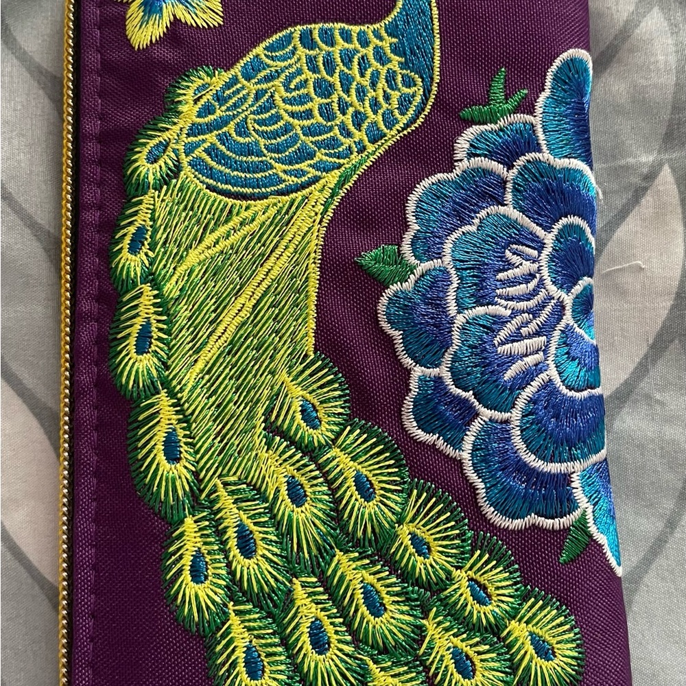 Embroidered Peacock Wallet